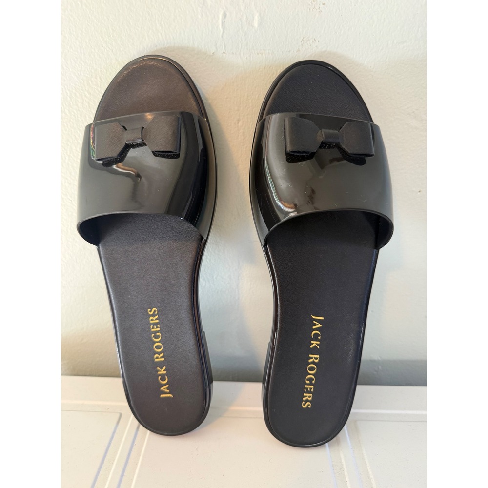 Jack Rogers Georgica Black Jelly Slide Sandal Bow Flat 11 y2k resortbeach dainty